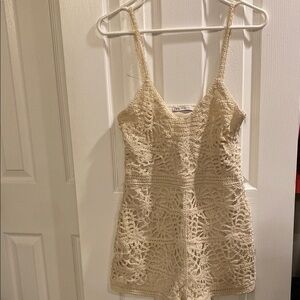 ZARA Cream Lace Crochet Romper with Spaghetti Straps